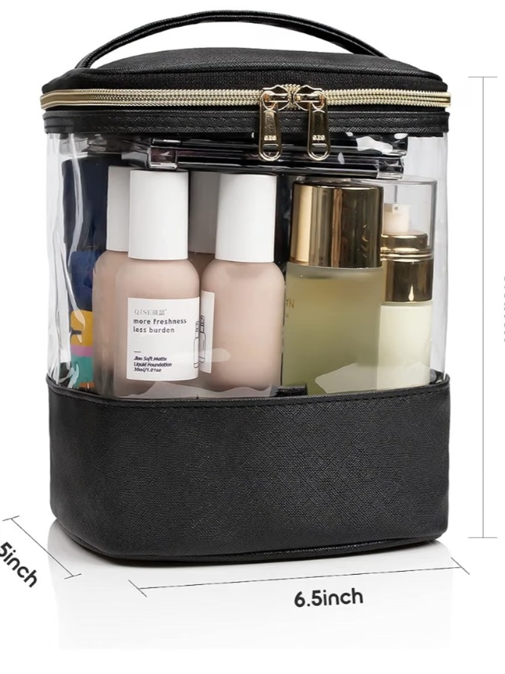 Clear Black Cosmetic Travel Organizer Bag with Gold Zipper
